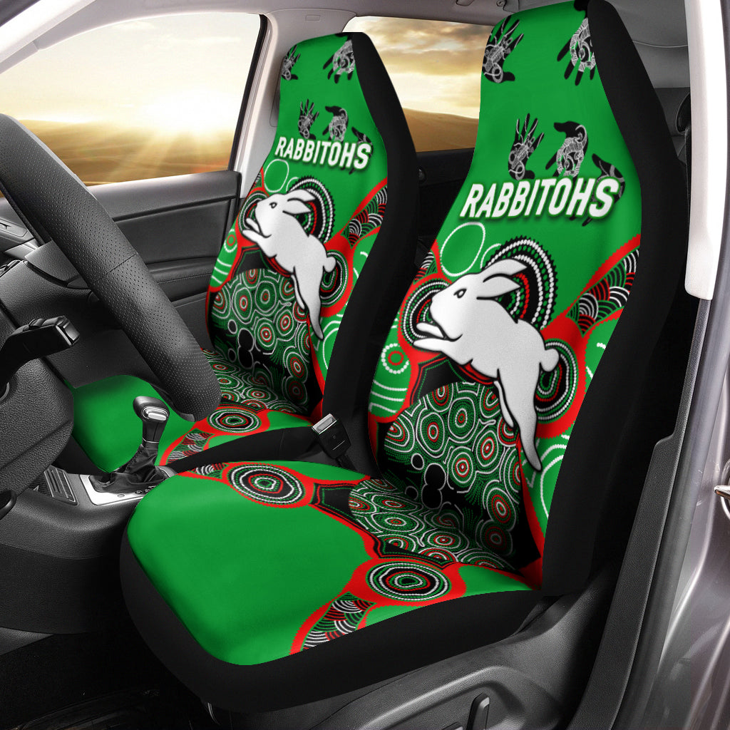 Rabbitohs Rugby Aboriginal Art Car Seat Covers - LT12