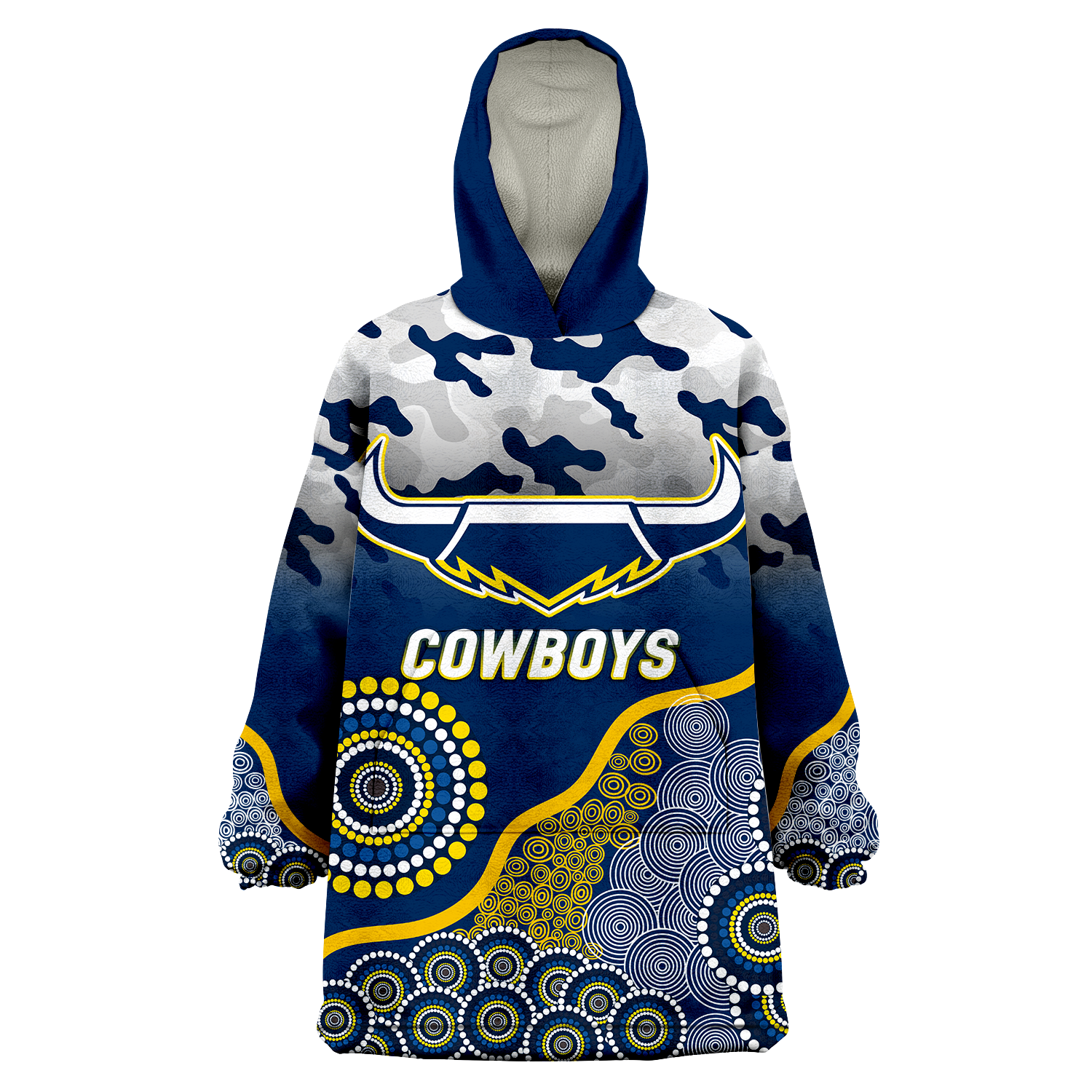 (Custom Personalised ) Cowboys Rugby ANZAC Day Camouflage Indigenous Art Wearable Blanket Hoodie - LT12