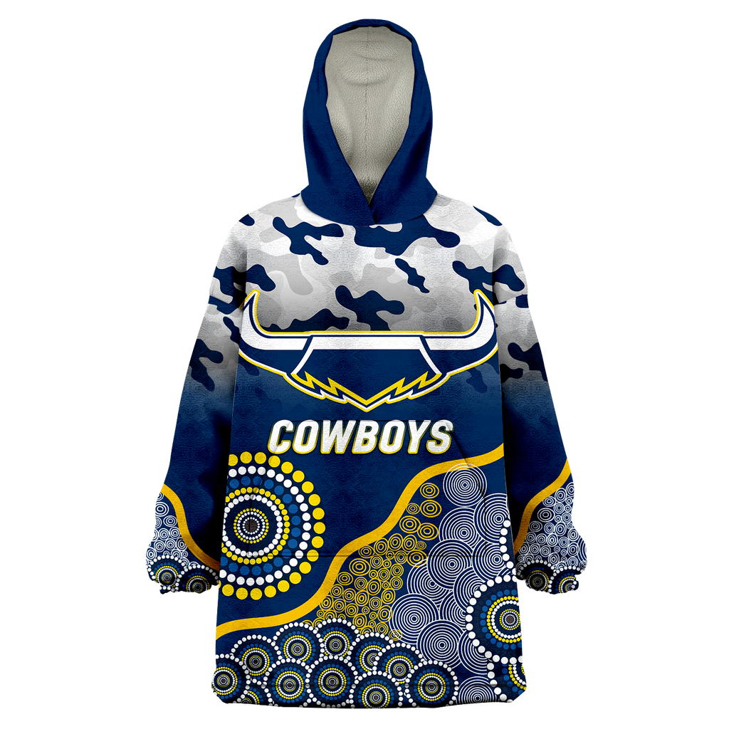 (Custom Personalised ) Cowboys Rugby ANZAC Day Camouflage Indigenous Art Wearable Blanket Hoodie - LT12