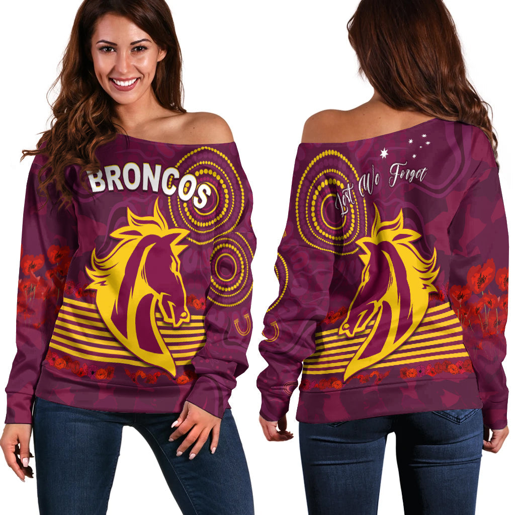 Broncos Anzac Day Women Off Shoulder Sweater Aboriginal Lest We Forget Ver.01 LT13