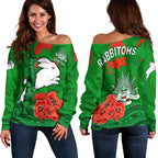 Rabbitohs Anzac Day Women Off Shoulder Sweater South Sydney Camouflage Mix Aboriginal LT13