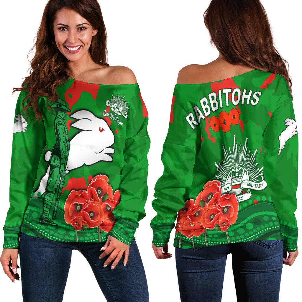 Rabbitohs Anzac Day Women Off Shoulder Sweater South Sydney Camouflage Mix Aboriginal LT13