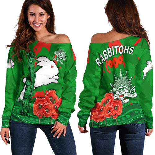 Rabbitohs Anzac Day Women Off Shoulder Sweater South Sydney Camouflage Mix Aboriginal LT13