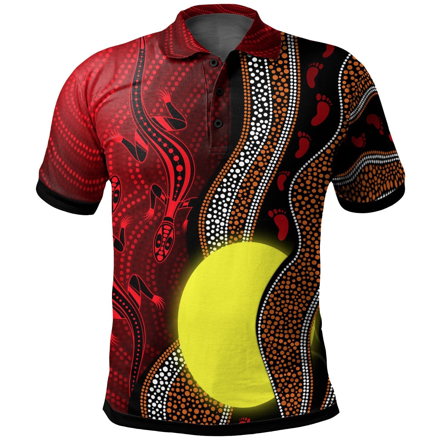 aboriginal-polo-shirt-aboriginal-flag-lizard-dot-painting-style