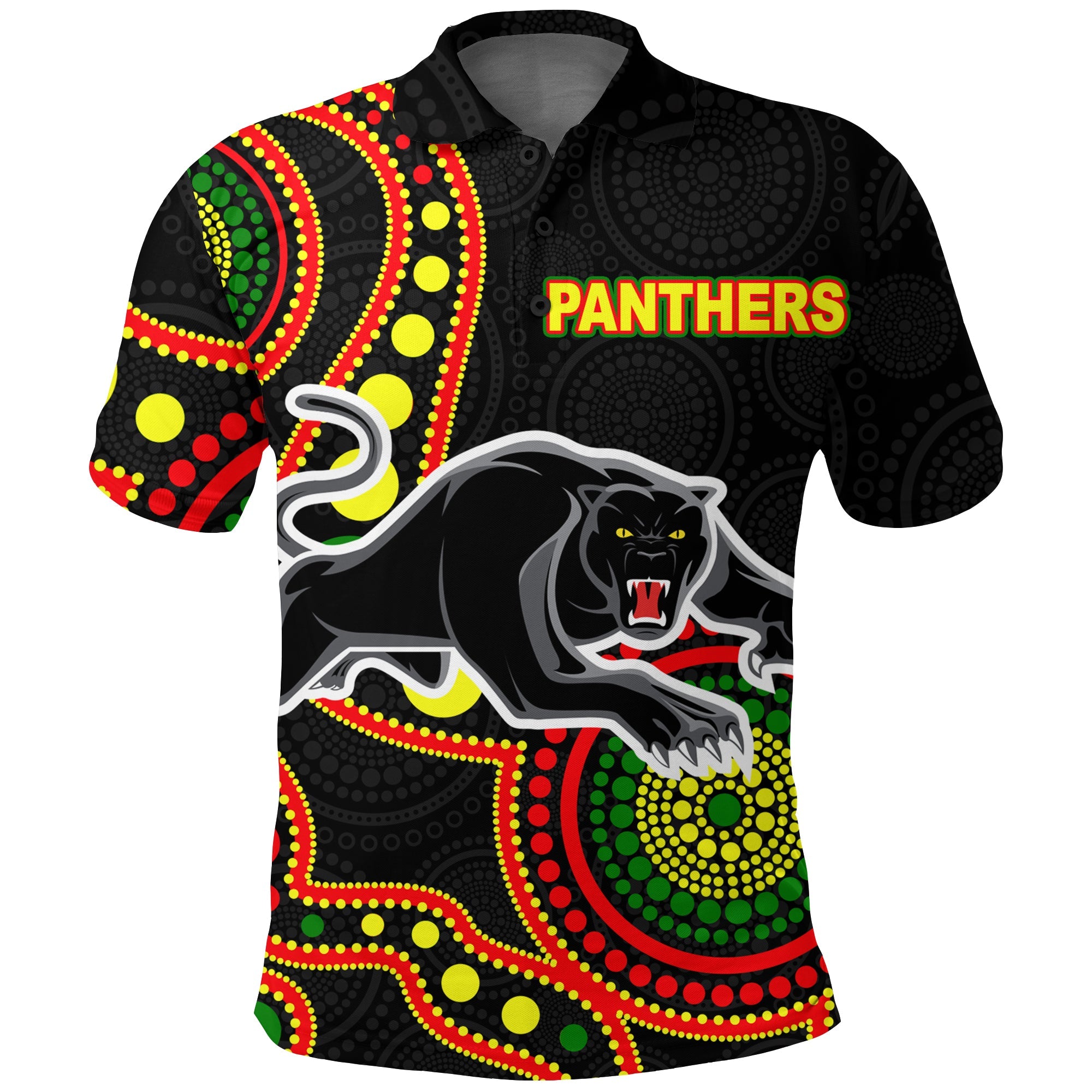 panthers-polo-shirt-aboriginal-dot-painting
