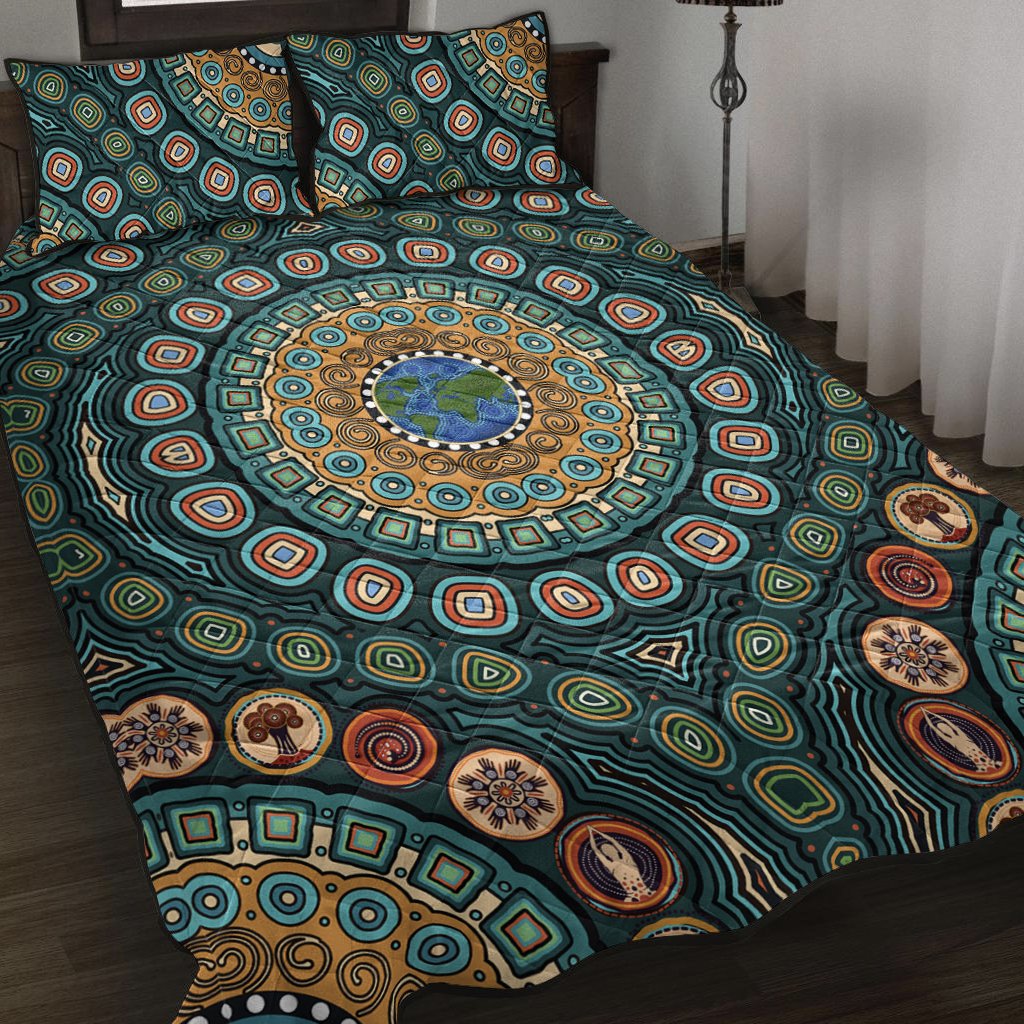 quilt-bed-set-aboriginal-green-dot-painting-with-earth