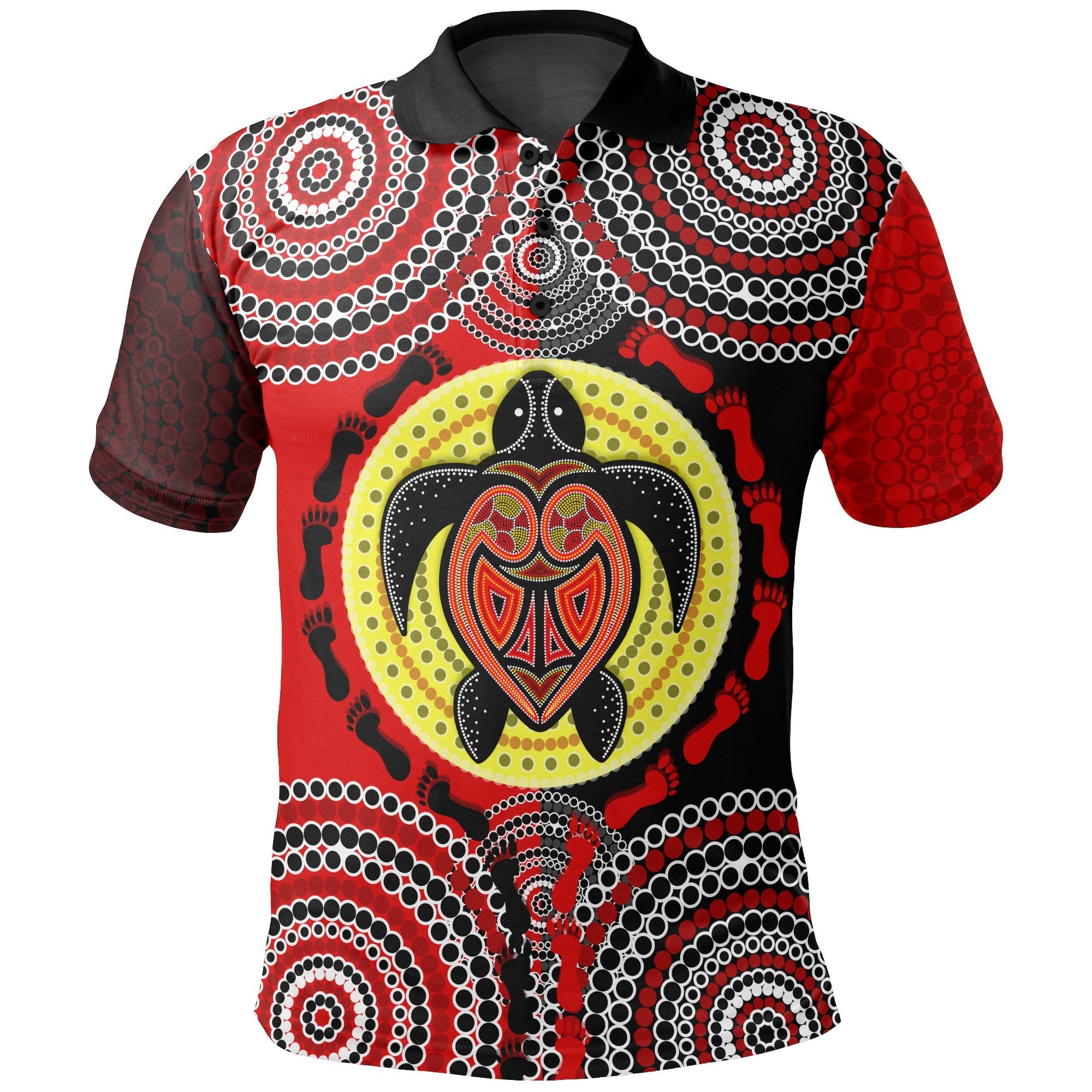 aboriginal-polo-shirt-turtle-footprint-circle-dot-painting