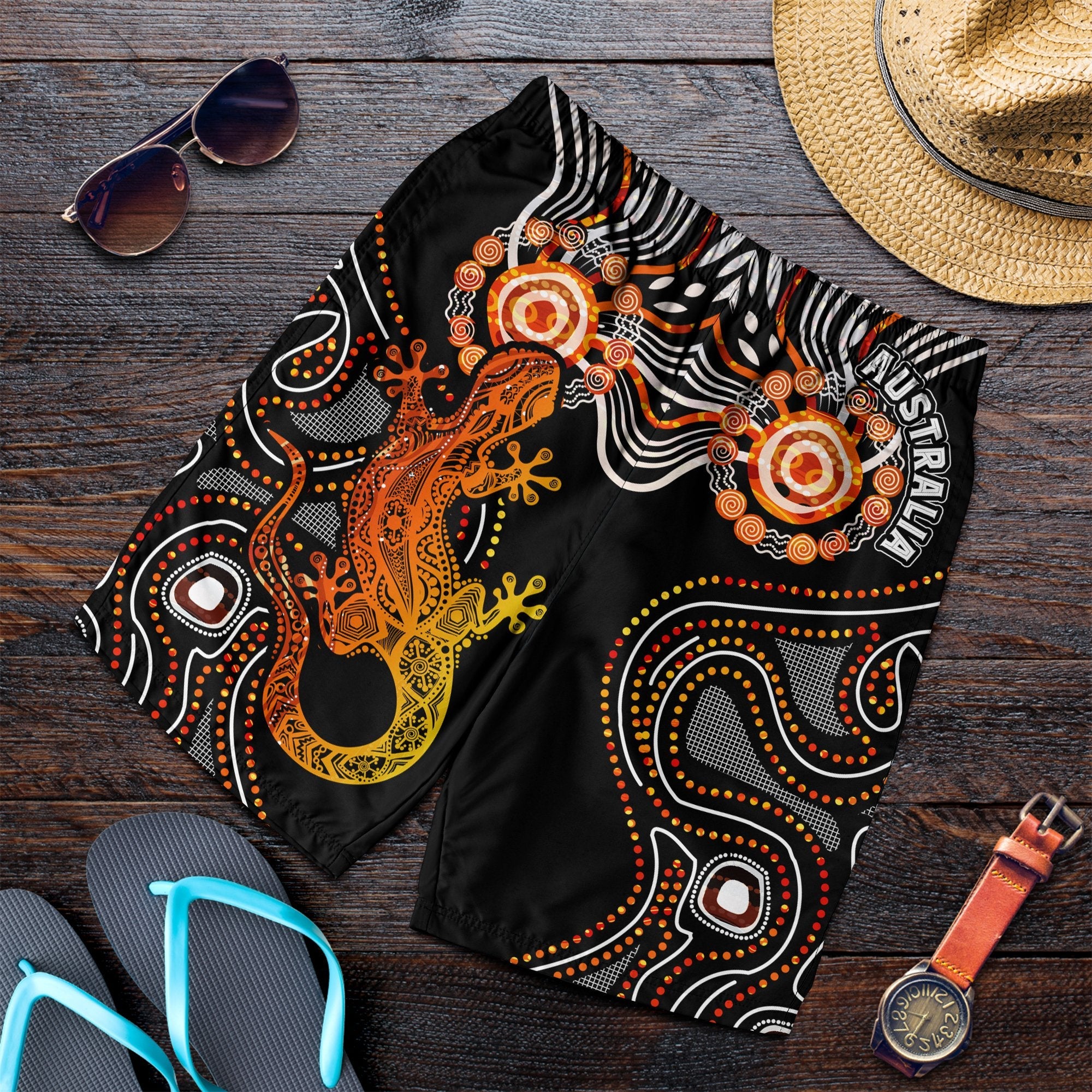 aboriginal-mens-shorts-lizard-sunshine