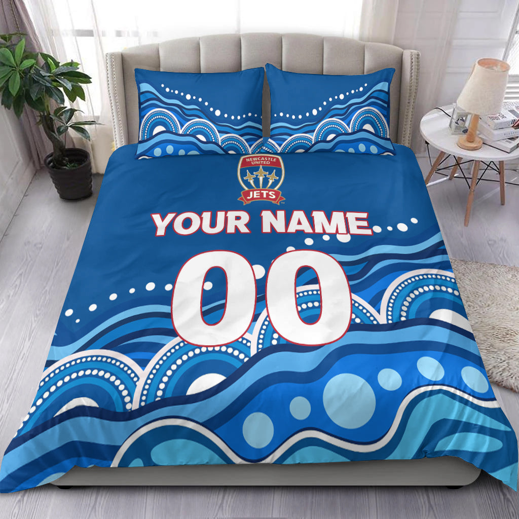custom-personalised-newcastle-jets-bedding-set-indigenous-dot-painting-art