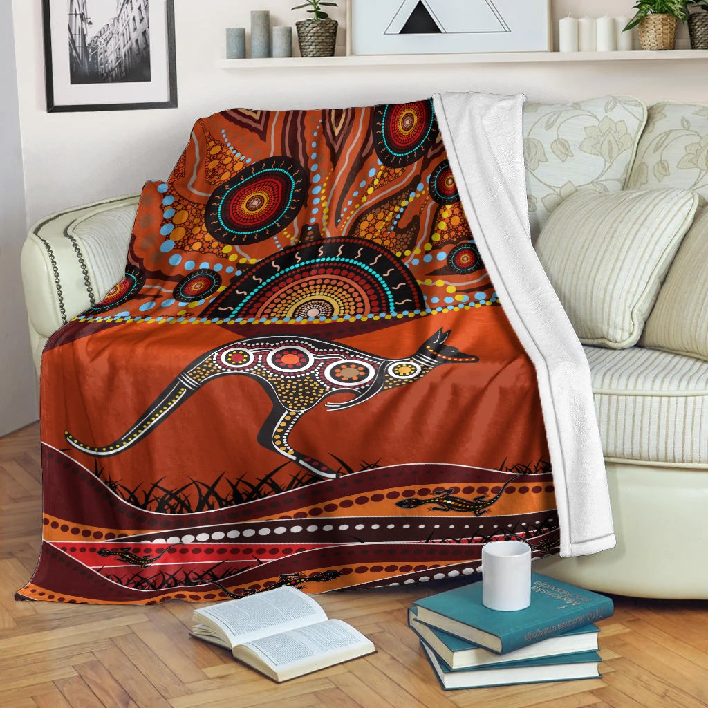 aboriginal-premium-blanket-kangaroo-with-dot-painting