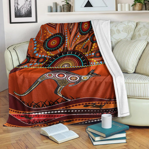 aboriginal-premium-blanket-kangaroo-with-dot-painting