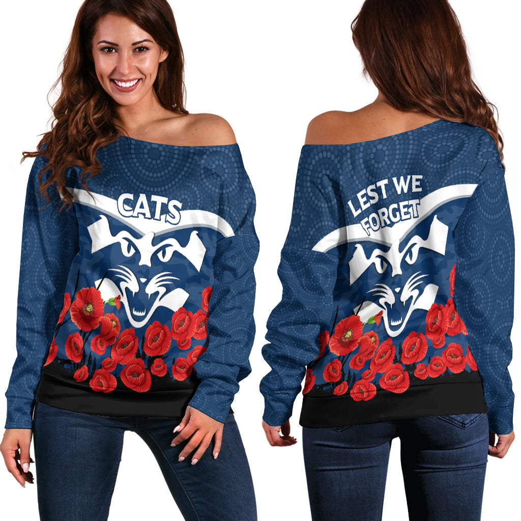 Geelong Cats Anzac Day Women Off Shoulder Sweater - Indigenous Art