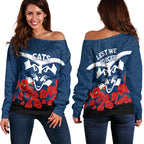 Geelong Cats Anzac Day Women Off Shoulder Sweater - Indigenous Art