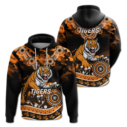 Tigers Rugby ANZAC Day Camouflage Indigenous Art Hoodie - LT12