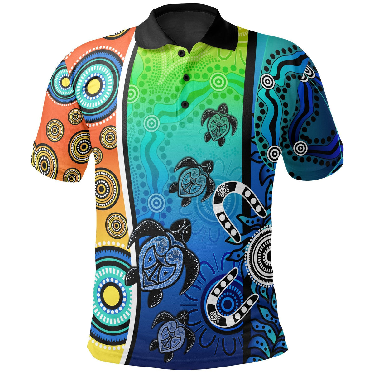kid-aboriginal-polo-shirts-indigenous-turtle-dot-painting-art