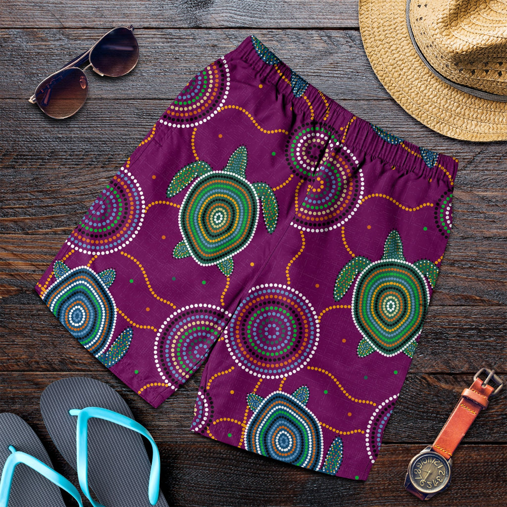 men-short-aboriginal-turtle-purple-australia-dot-patterns