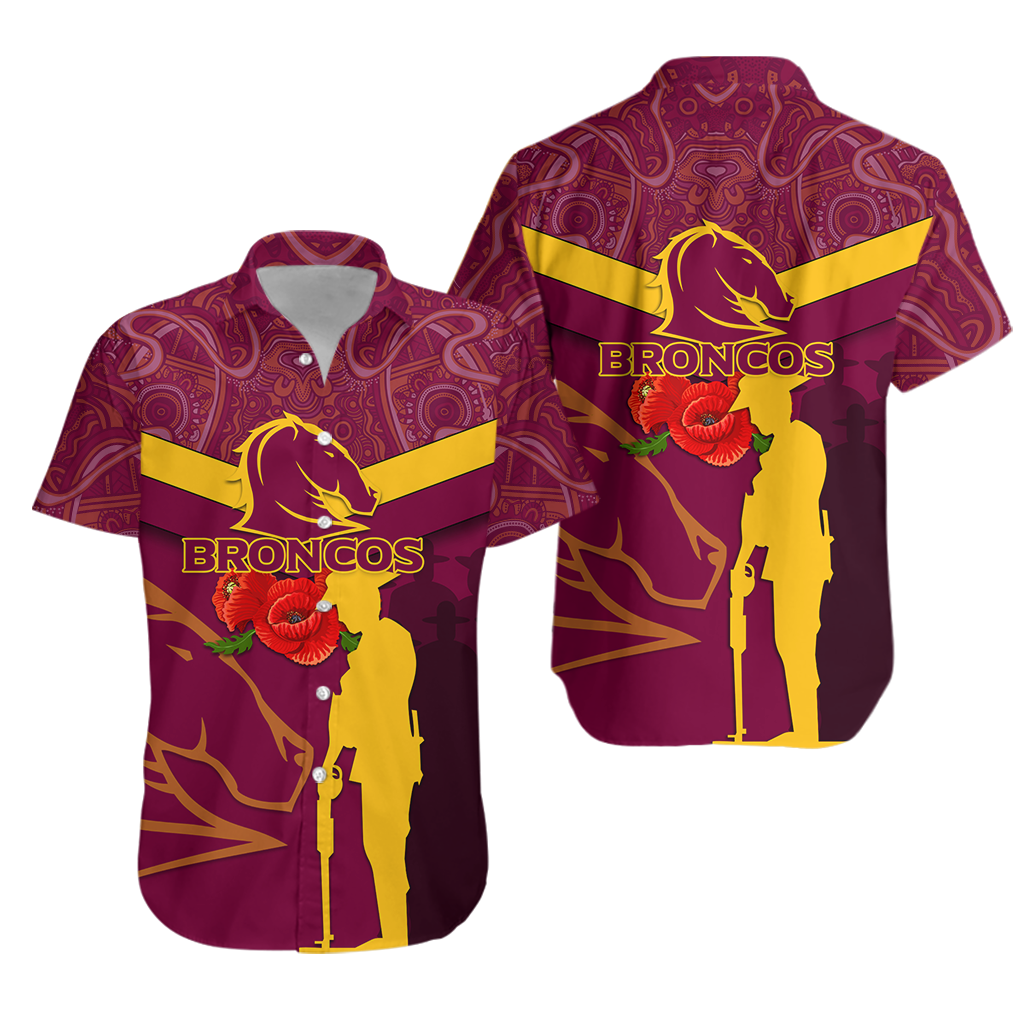 Brisbane Broncos Anzac Day Hawaiian Shirt - Indigenous Art