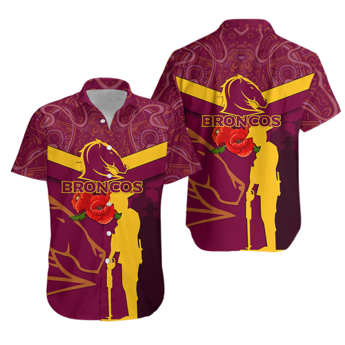 Brisbane Broncos Anzac Day Hawaiian Shirt - Indigenous Art