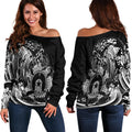 Aboriginal Women's Off Shoulder Sweater, Torres Strait Islands in Wave (Black) - Vibe Hoodie