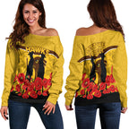 Hawks Anzac Day Women Off Shoulder Sweater - Indigenous Art