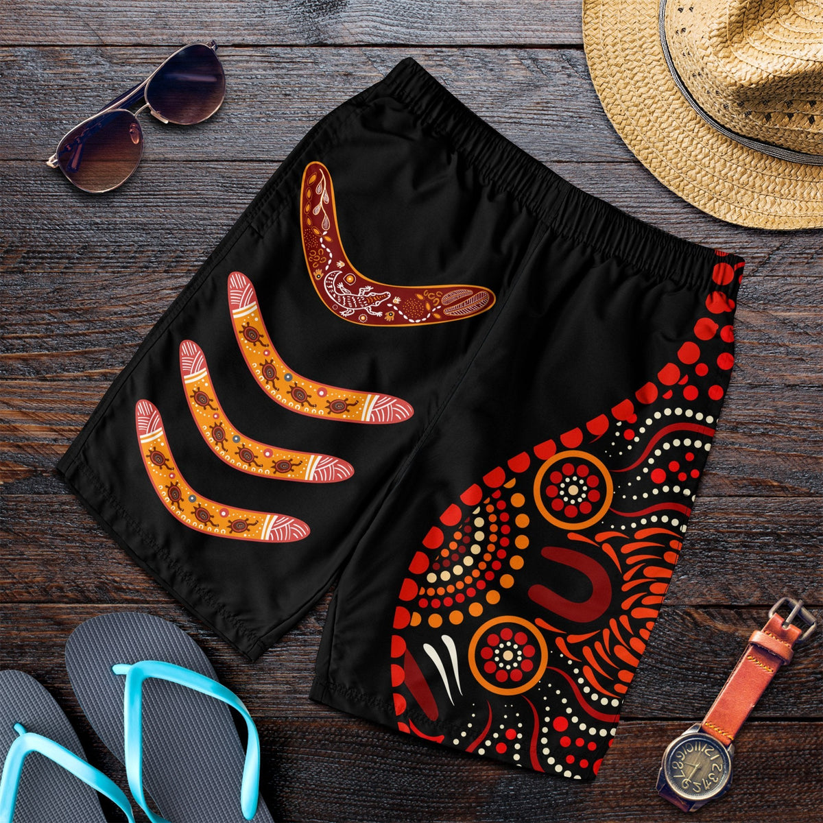 aboriginal-mens-short-aboriginal-boomerangs-with-dot-painting-pattern