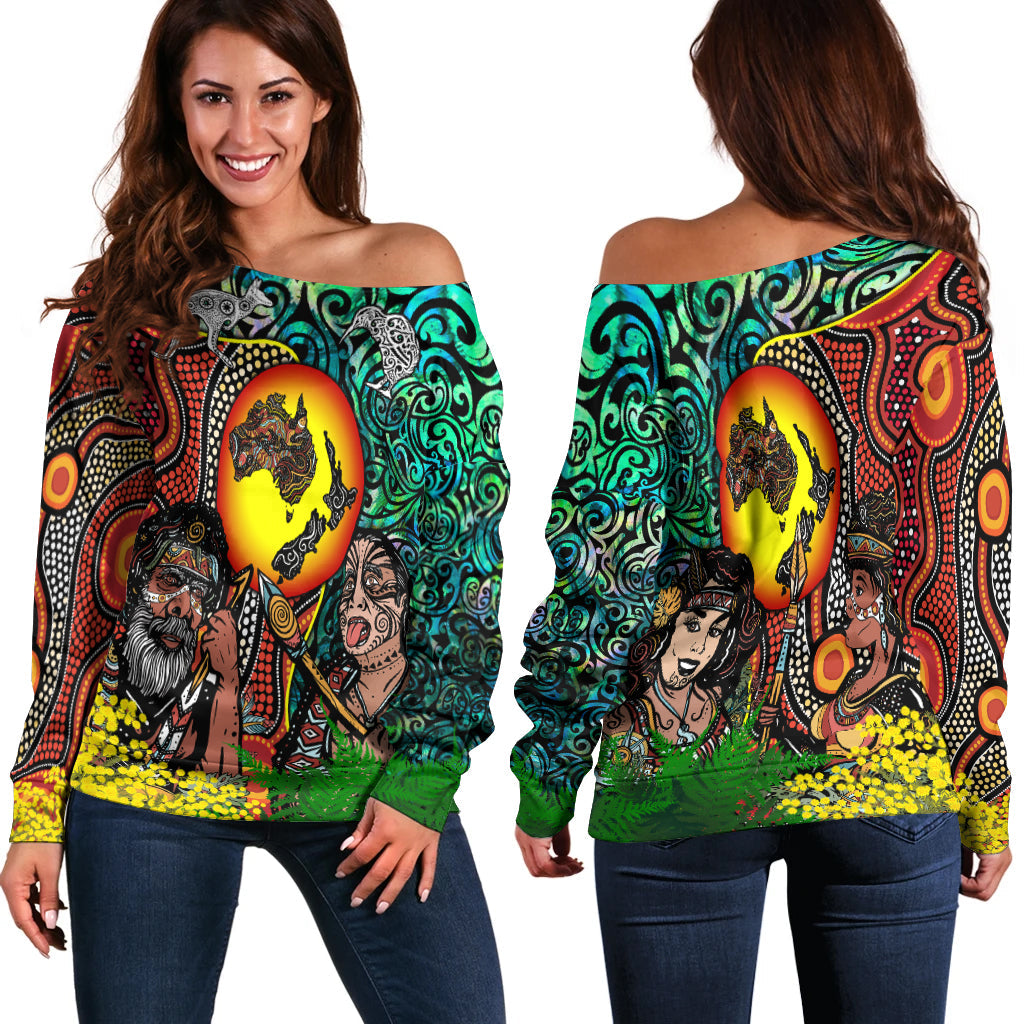Australia Aboriginal Kangaroo Combine New Zealand Maori Kiwi Bird Women Off Shoulder Sweater - LT2