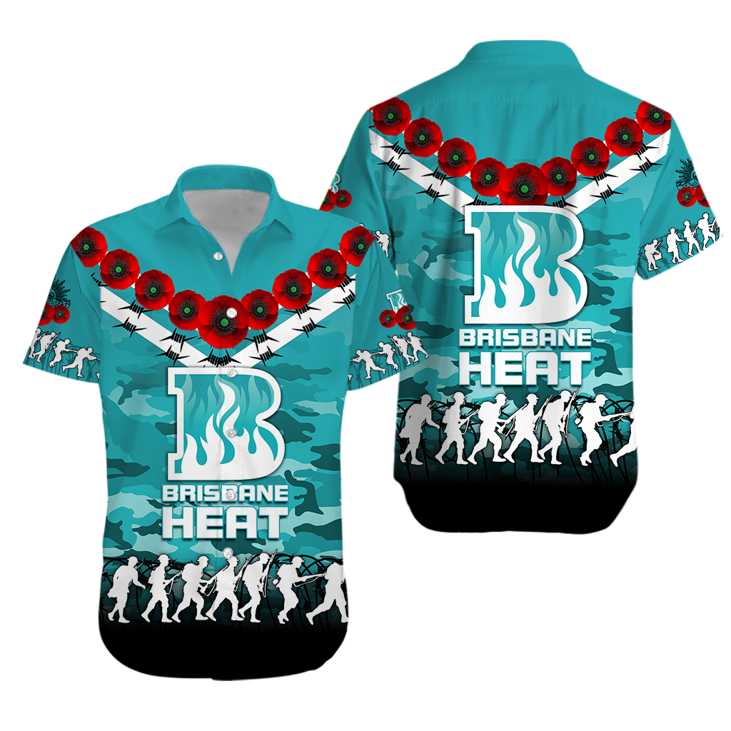 Brisbane Heat ANZAC 2022 Hawaiian Shirt Camouflage With Poppy