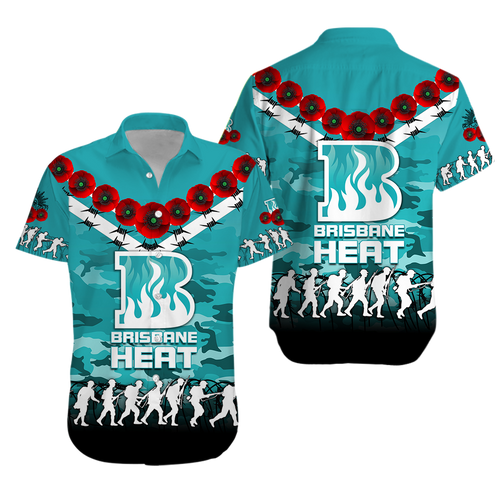 Brisbane Heat ANZAC 2022 Hawaiian Shirt Camouflage With Poppy