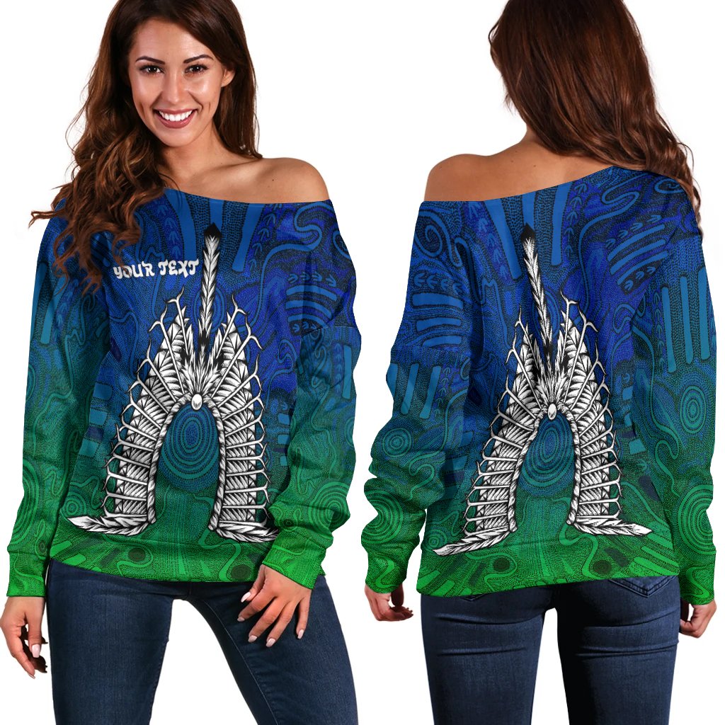 (Custom Text) Torres Strait Islander Women's Off Shoulder Sweeater - Dhari Mask - Vibe Hoodie