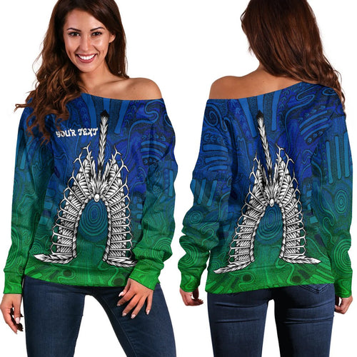 (Custom Text) Torres Strait Islander Women's Off Shoulder Sweeater - Dhari Mask - Vibe Hoodie