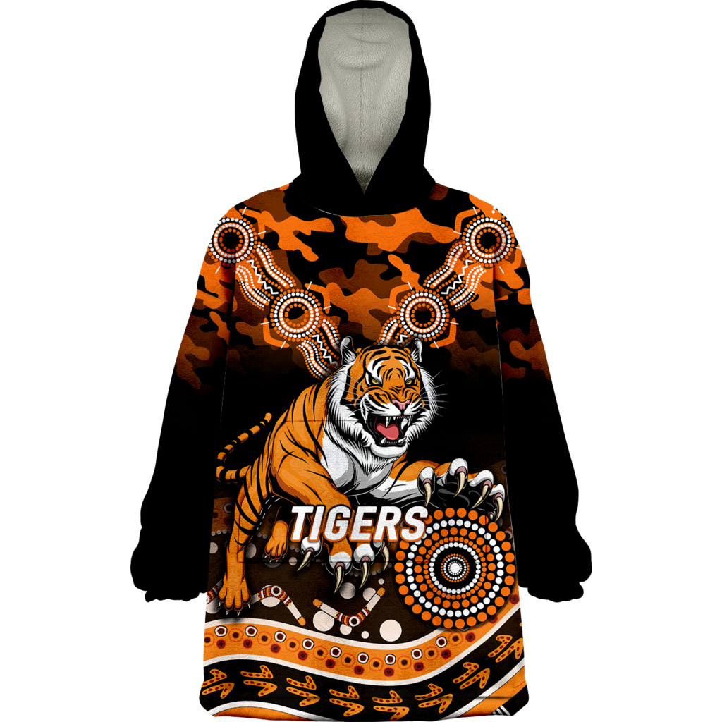 (Custom Personalised ) Tigers Rugby ANZAC Day Camouflage Indigenous Art Wearable Blanket Hoodie - LT12