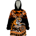 (Custom Personalised ) Tigers Rugby ANZAC Day Camouflage Indigenous Art Wearable Blanket Hoodie - LT12