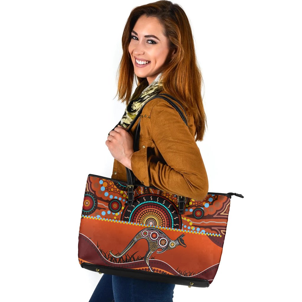 aboriginal-leather-tote-bag-kangaroo-with-dot-painting