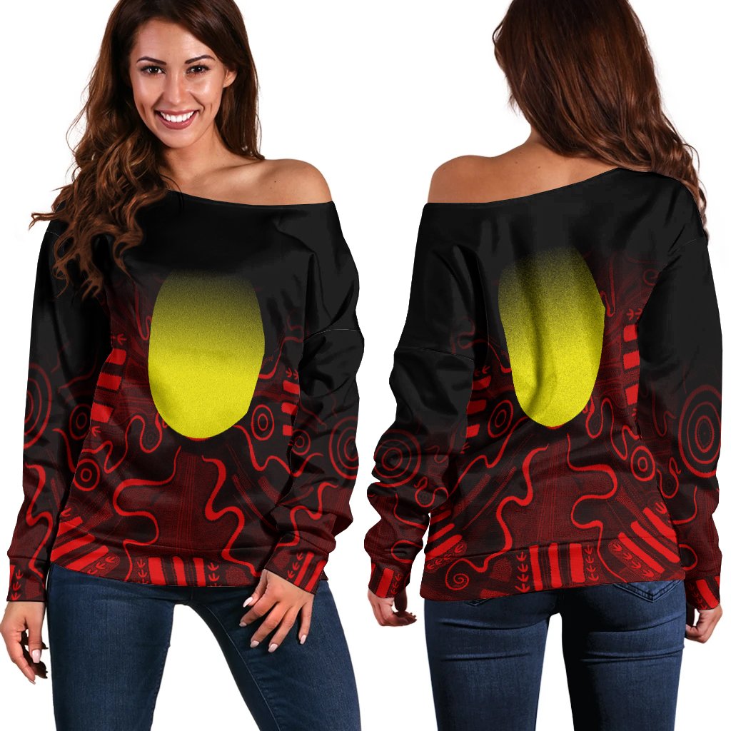 Aboriginal Women's Off Shoulder Sweater  - Indigenous Flag Grunge Style - Vibe Hoodie