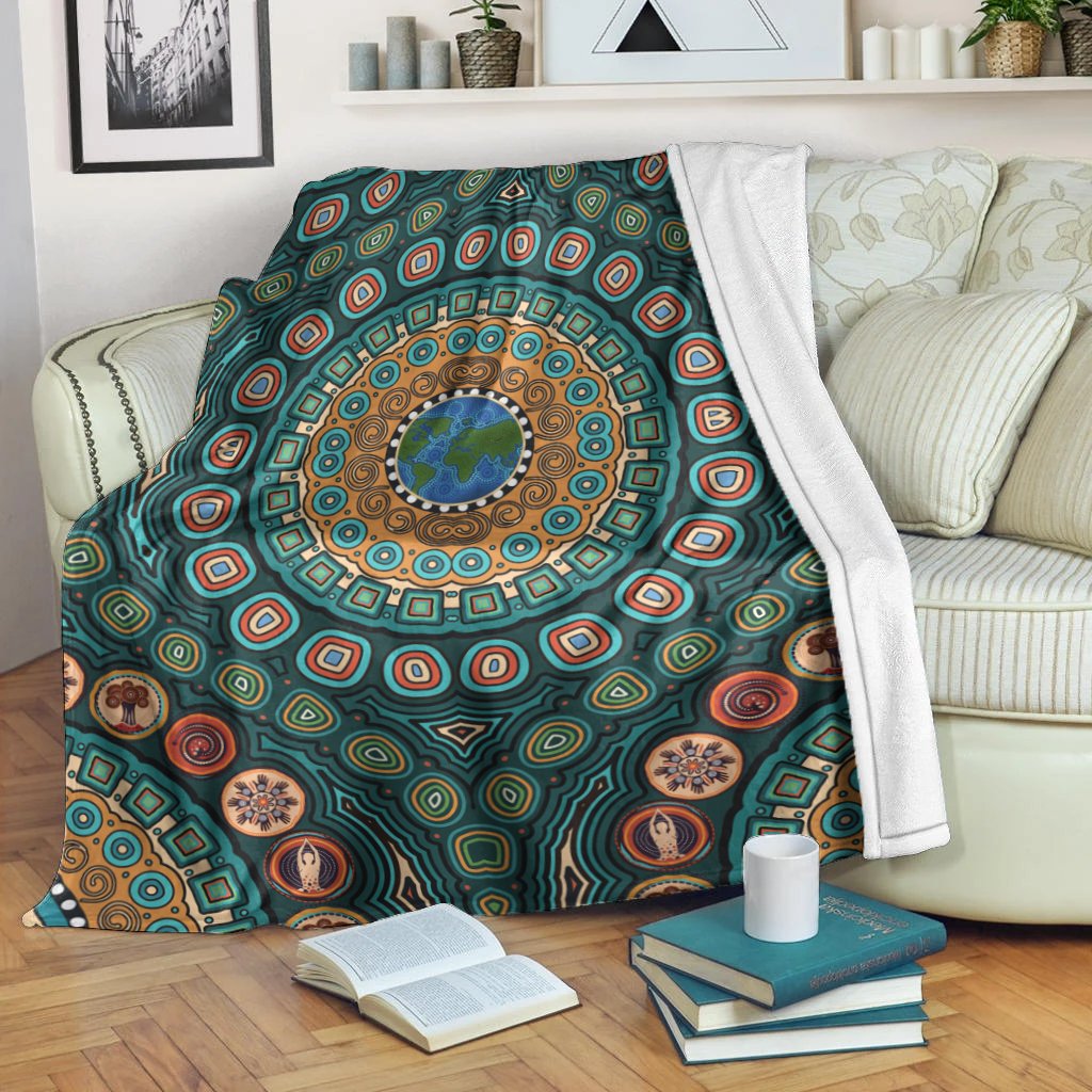 premium-blanket-aboriginal-green-dot-painting-with-earth