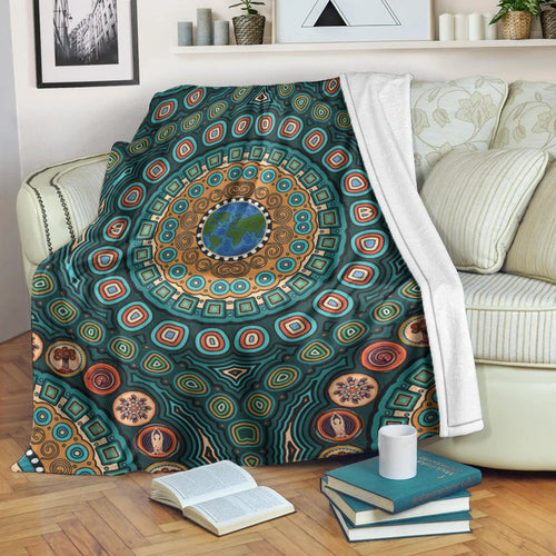 premium-blanket-aboriginal-green-dot-painting-with-earth
