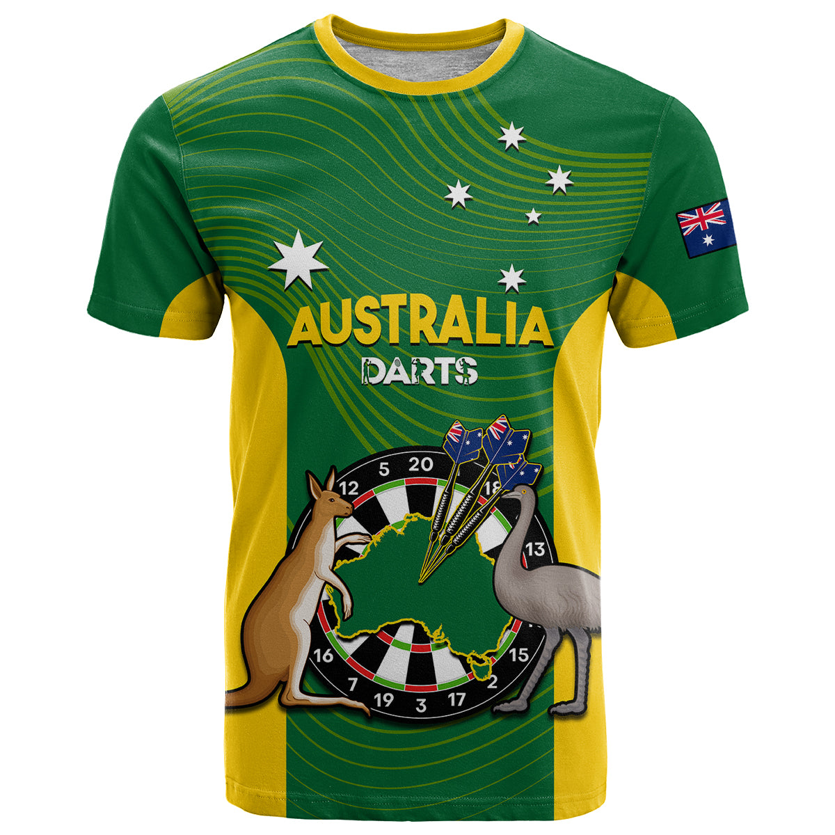 custom-personalised-australia-darts-national-color-mix-kangaroo-and-emu-t-shirt