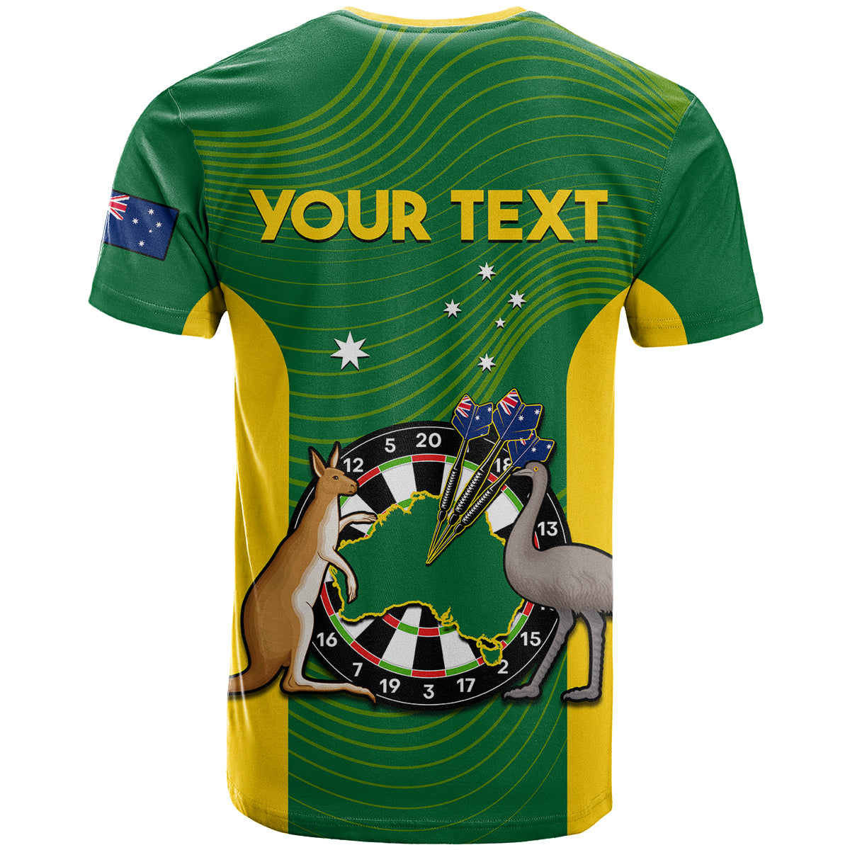 custom-personalised-australia-darts-national-color-mix-kangaroo-and-emu-t-shirt