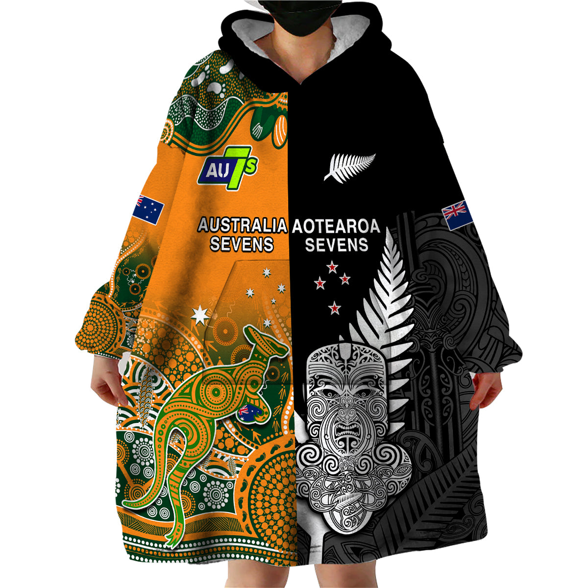 cusotm-personalised-aussie-and-aotearoa-rugby-7s-kangaroos-mix-tiki-fern-wearable-blanket-hoodie