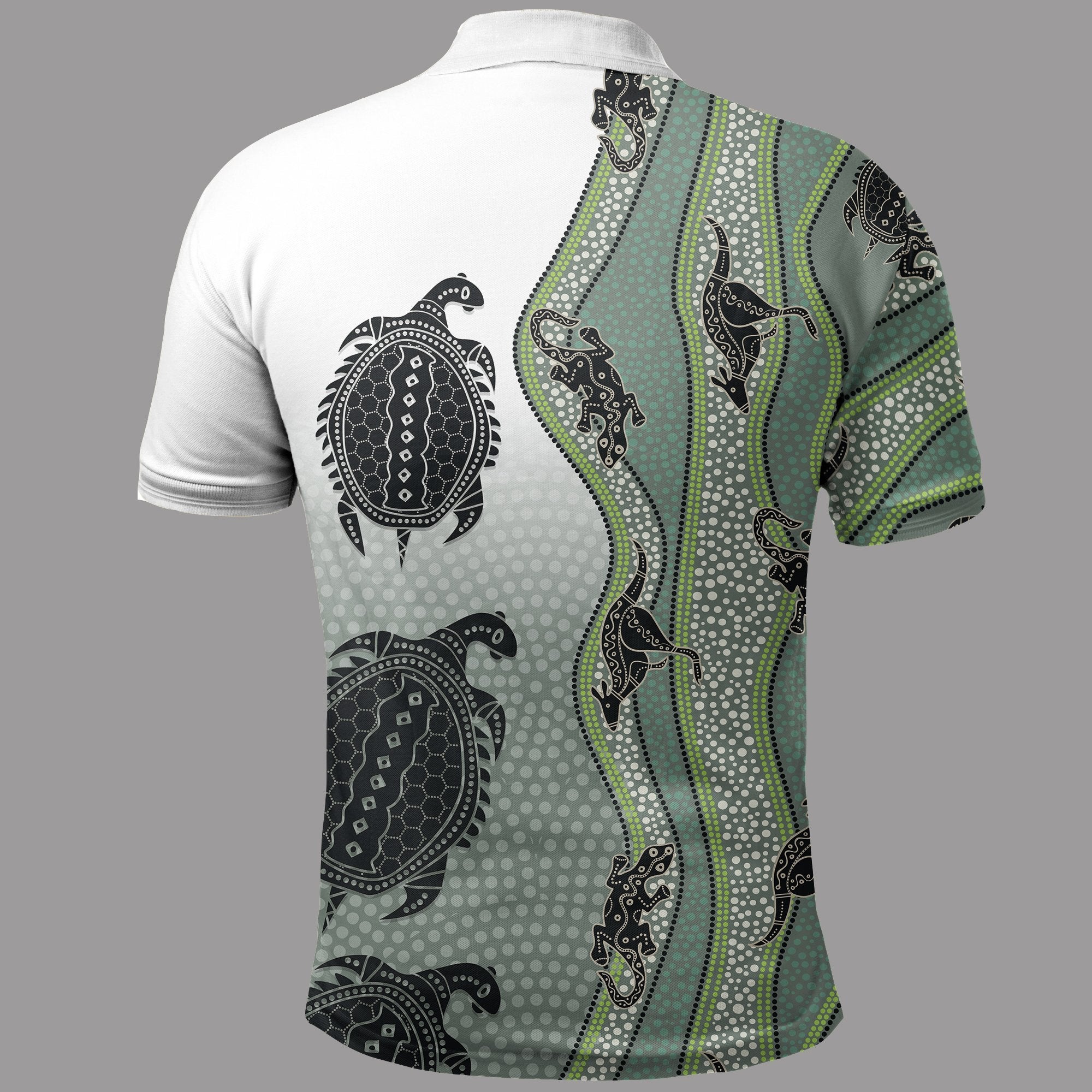 polo-shirt-aboriginal-with-kangaroo-lizard-turtle-and-dotted-crooked-stripes-pattern