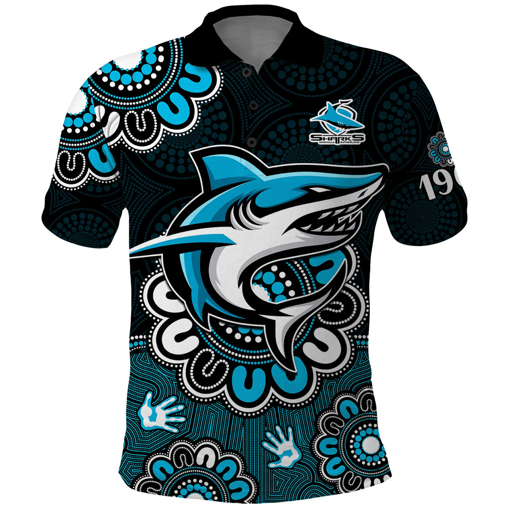 custom-personalised-nrl-cronulla-sutherland-sharks-rugby-sharkies-1963-aboriginal-polo-shirt