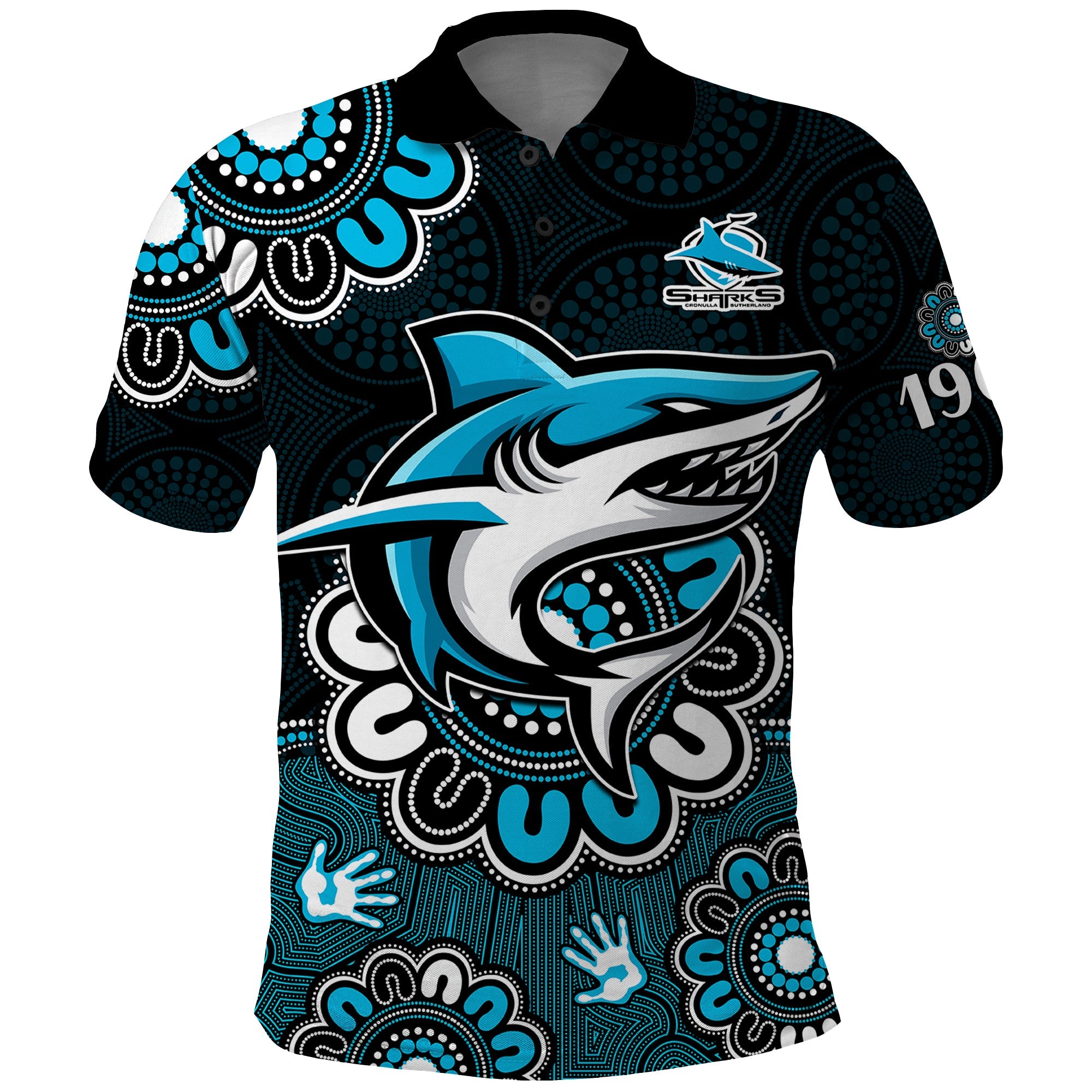 custom-personalised-nrl-cronulla-sutherland-sharks-rugby-sharkies-1963-aboriginal-polo-shirt