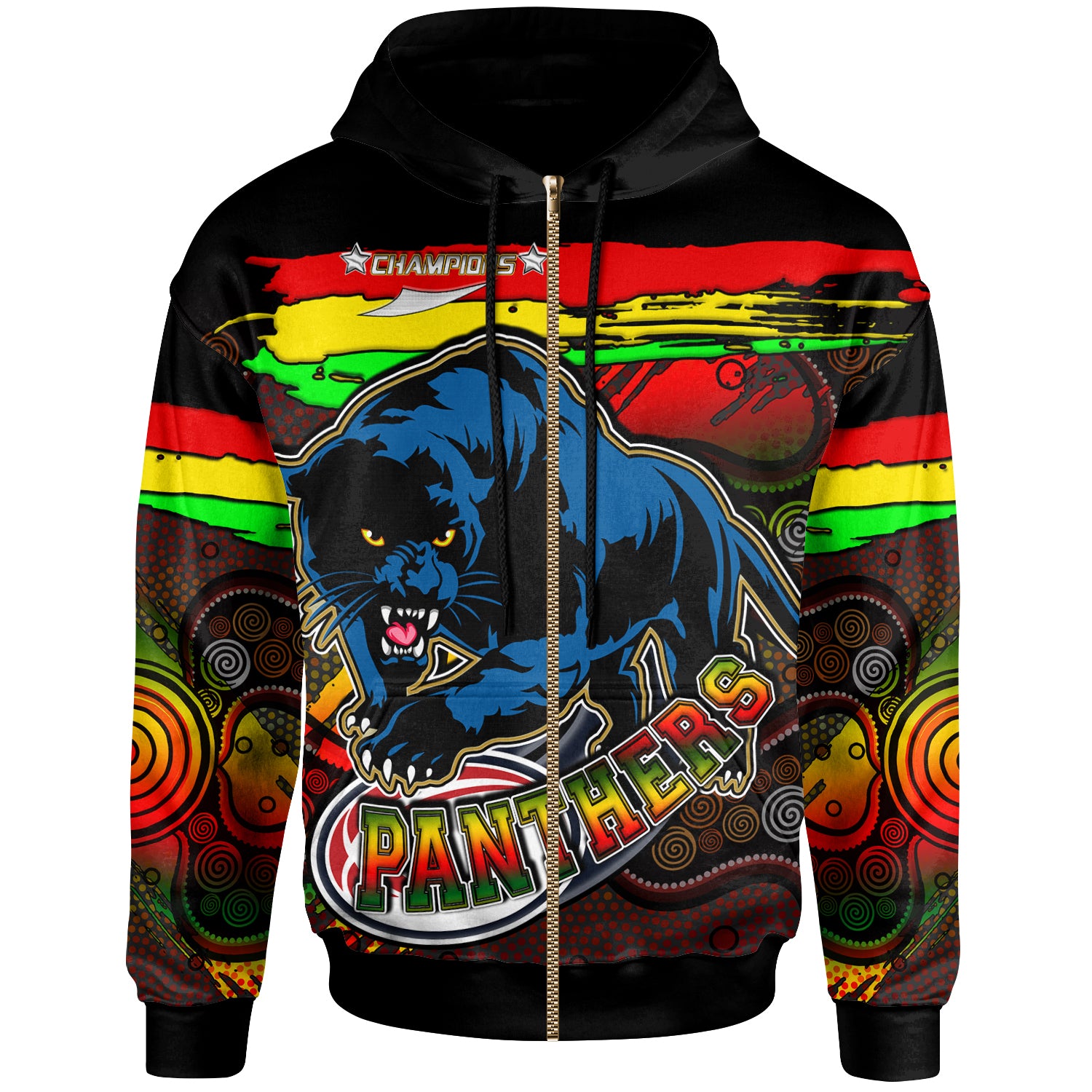 panthers-rugby-hoodie-custom-panther-with-aboriginal-style-of-dot-painting-personalised-player-and-number-hoodie