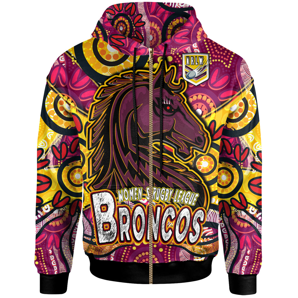 nrlw-broncos-rugby-hoodie-custom-broncos-rugby-womens-rugby-league-aboriginal-dot-painting-hoodie