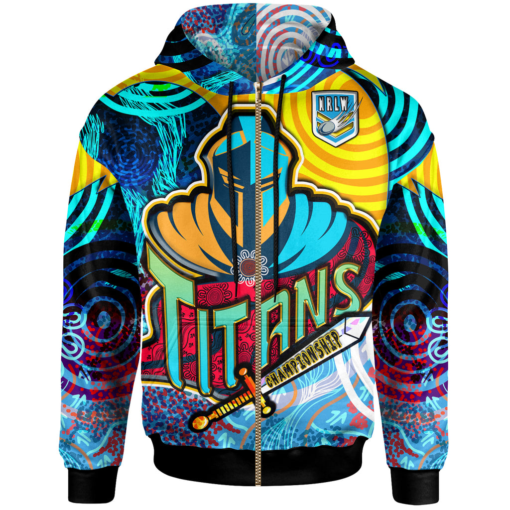 nrlw-titans-rugby-hoodie-custom-titans-womens-rugby-league-aboriginal-dot-painting-player-and-number-woman-hoodie