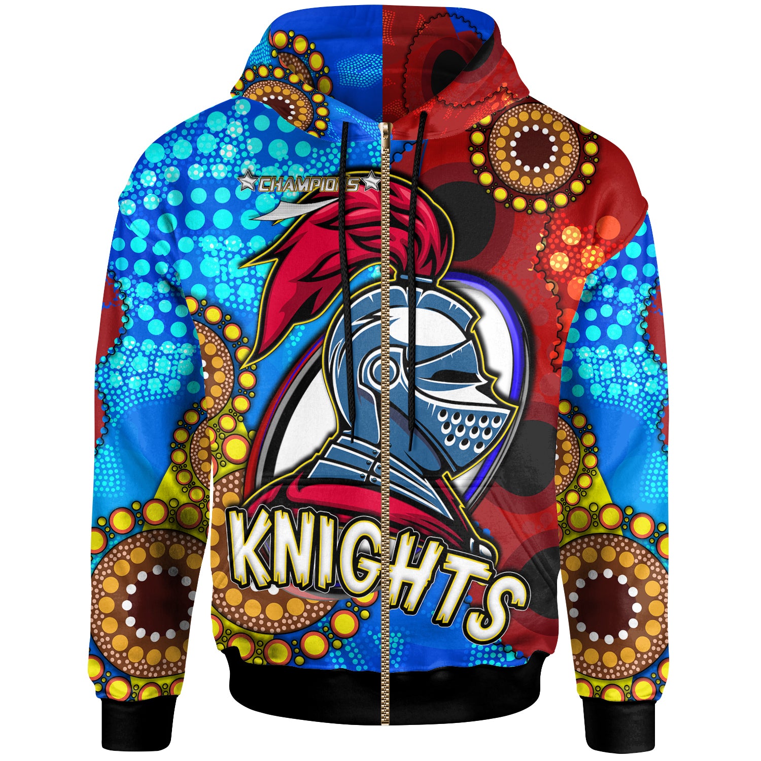 knights-rugby-hoodie-custom-knights-ball-australian-aboriginal-painting-personalised-player-and-number-hoodie