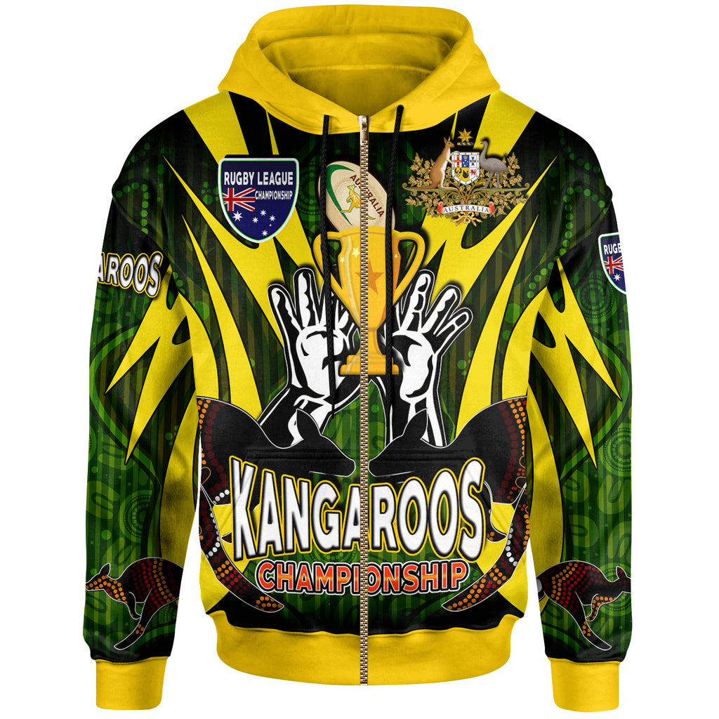 kangaroos-rugby-hoodie-custom-kangaroo-rugby-league-coat-of-arms-aboriginal-culture-personalised-player-and-number-hoodie