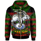 rabbitohs-rugby-hoodie-custom-rabbit-aboriginal-style-pattern-personalised-player-and-number-hoodie