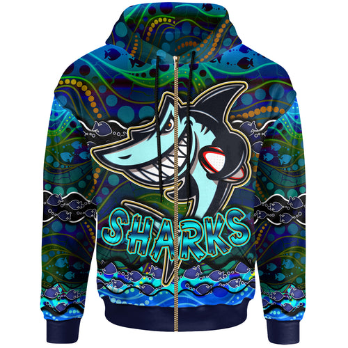 sharks-rugby-hoodie-custom-sharks-rugby-with-fish-aboriginal-style-personalised-player-and-number-hoodie