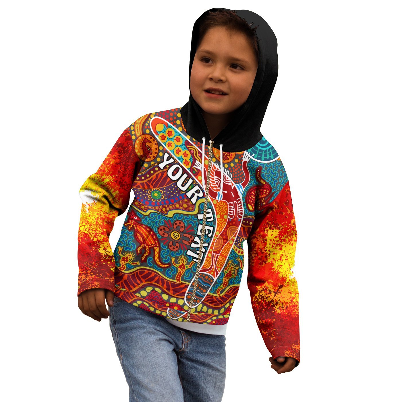 kids-aboriginal-personalised-zip-up-hoodie-indigenous-boomerang